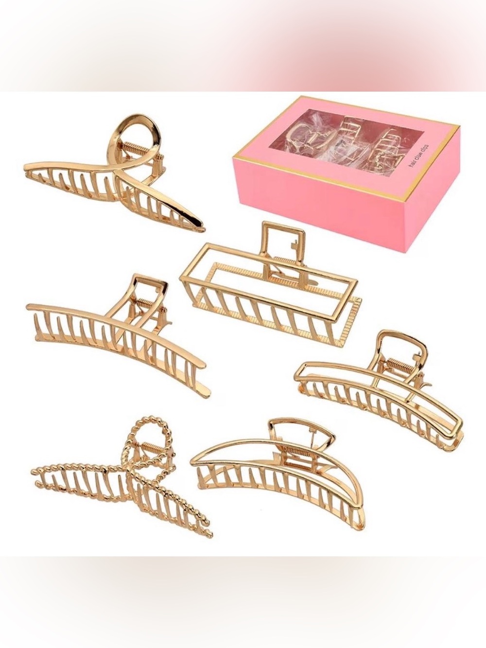 Gold Metal Hair Claw Clip Set - Women's Accessories